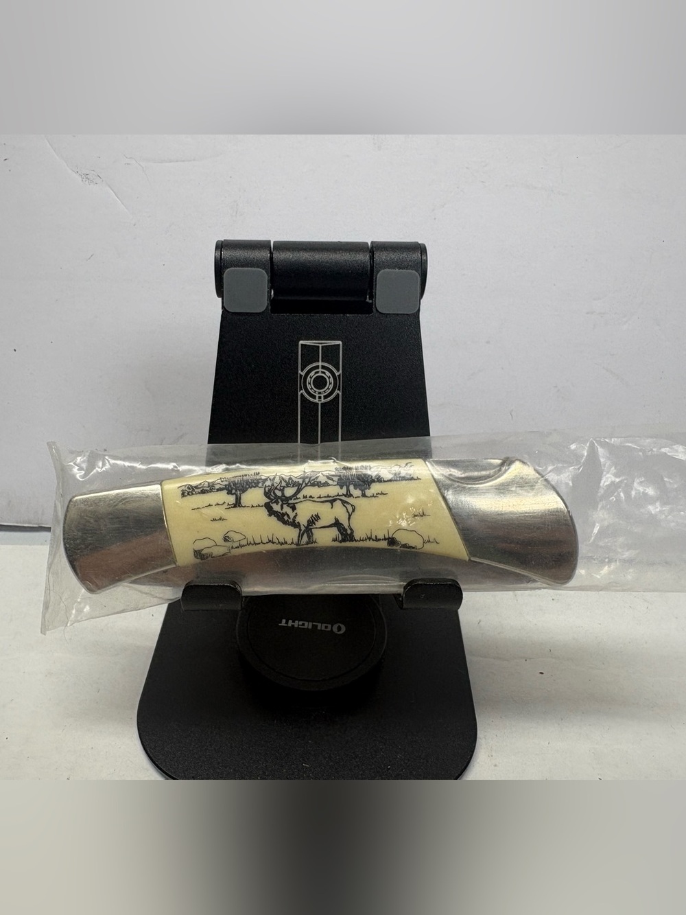 SABRE Vintage Folding Pocket Knife-Scrimshaw Elk In The Wild Scene